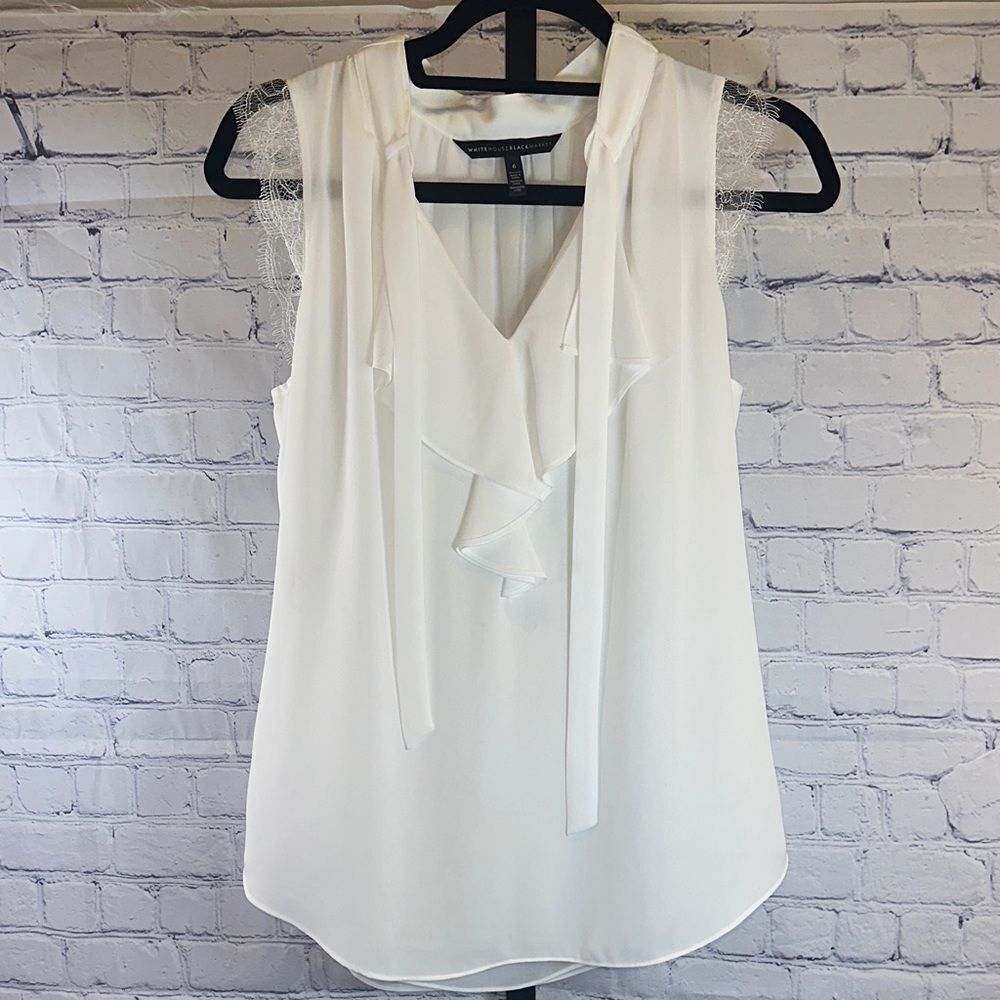 White House Black Market Ivory Ruffle Blouse Sz 6 NWOT